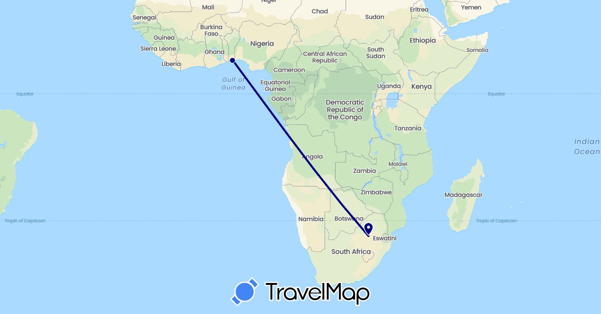 TravelMap itinerary: driving in Benin, South Africa (Africa)
